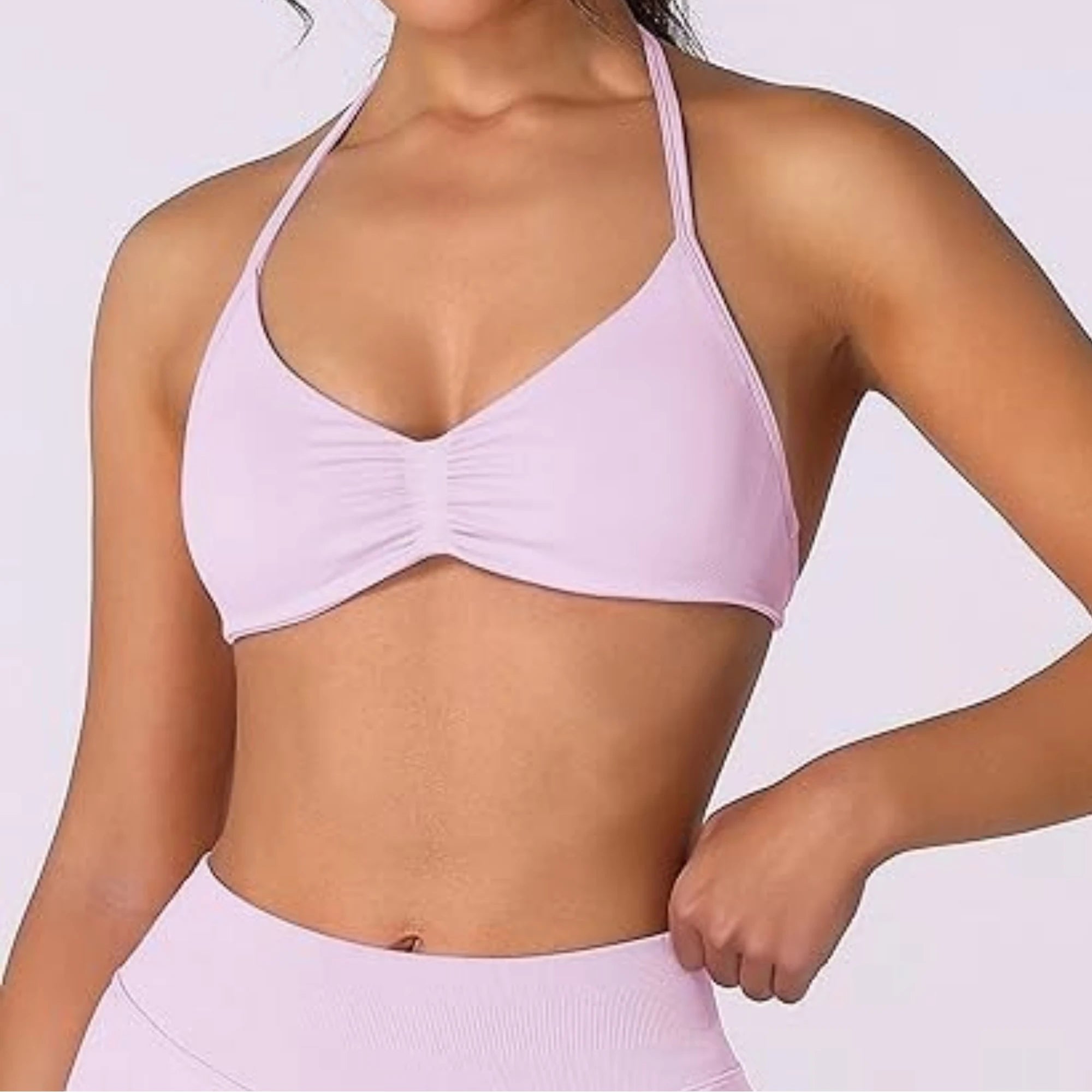 High Support Thin Strap Halter Sport Seamless Bras Scrunch Workout Yoga Tank Strappy Bra Top