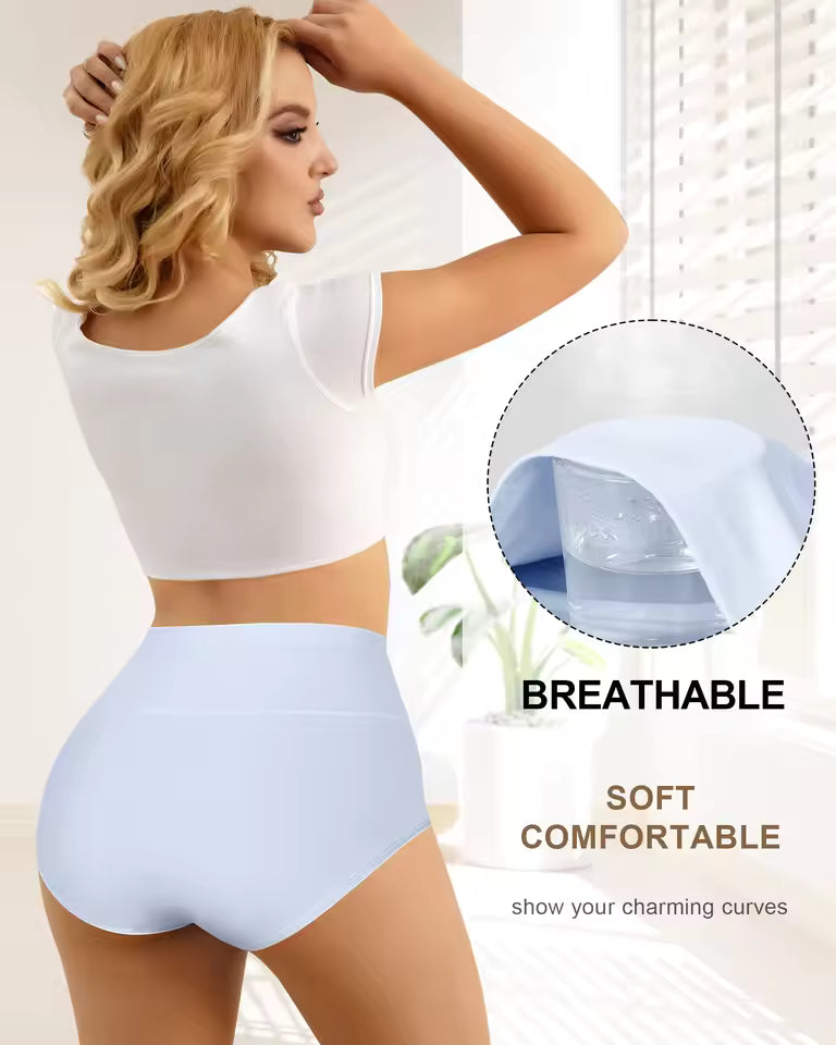 High Waisted Tummy Control Stretch Soft Comfy Breathable Nylon Full Coverage Panties Briefs 4 Pack
