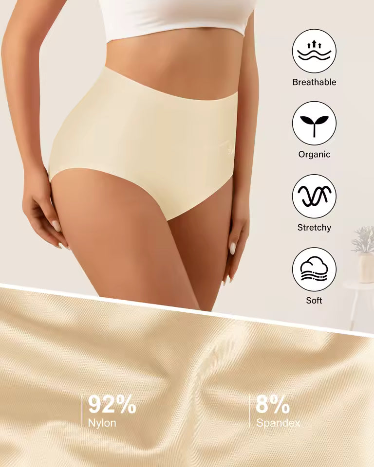 High Waisted Tummy Control Stretch Soft Comfy Breathable Nylon Full Coverage Panties Briefs 4 Pack
