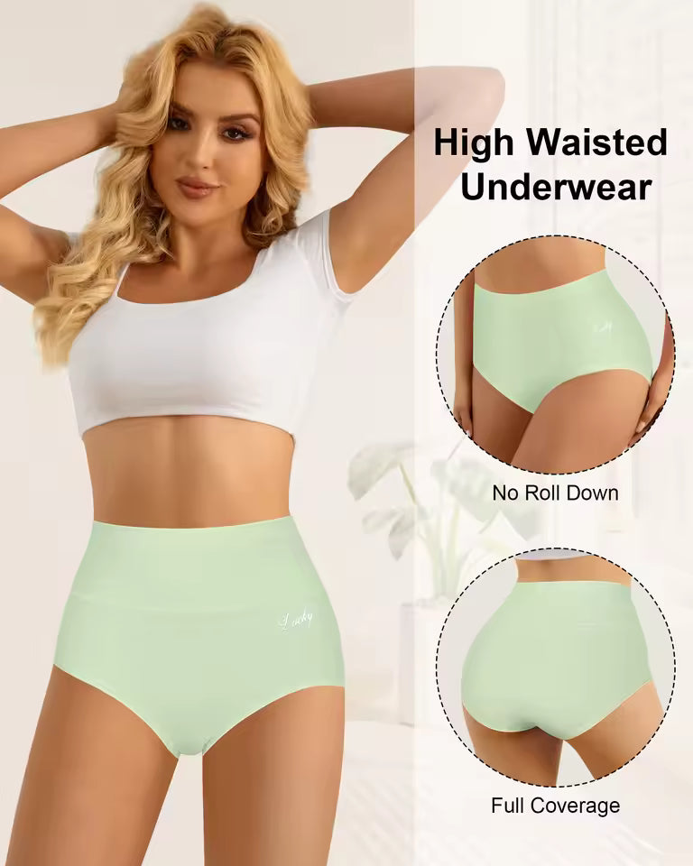 High Waisted Tummy Control Stretch Soft Comfy Breathable Nylon Full Coverage Panties Briefs 4 Pack