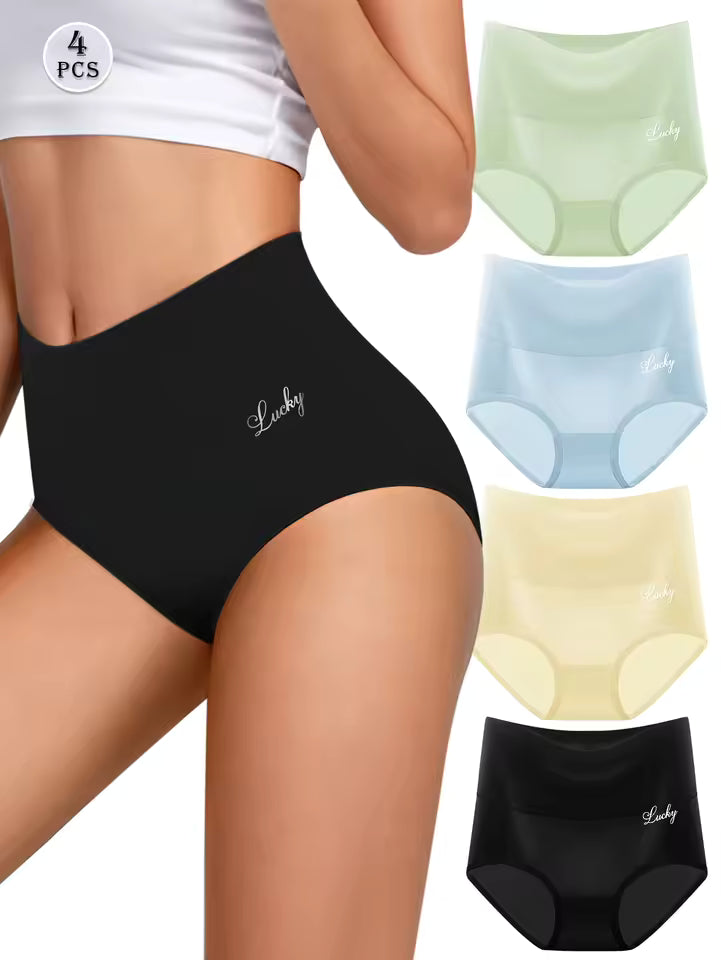 High Waisted Tummy Control Stretch Soft Comfy Breathable Nylon Full Coverage Panties Briefs 4 Pack