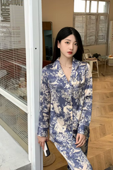 High-grade Ice Silk Satin Loose Comfortable Thin  Print Sleepwear Sets