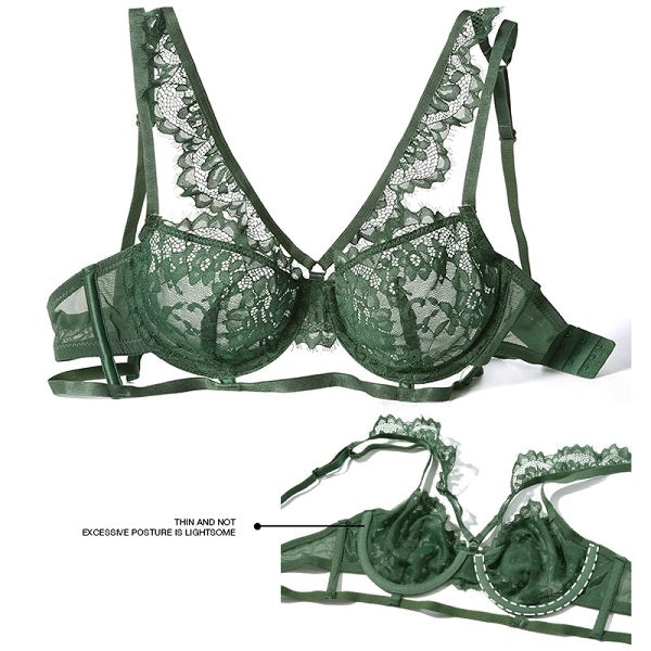 Hollow Brassiere Gather Bra Set Lace Lingerie Set