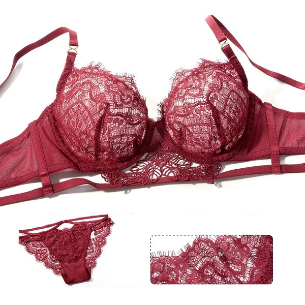 Hollow Out Underwear Push Up Thin Transparent Bra and Panty Set