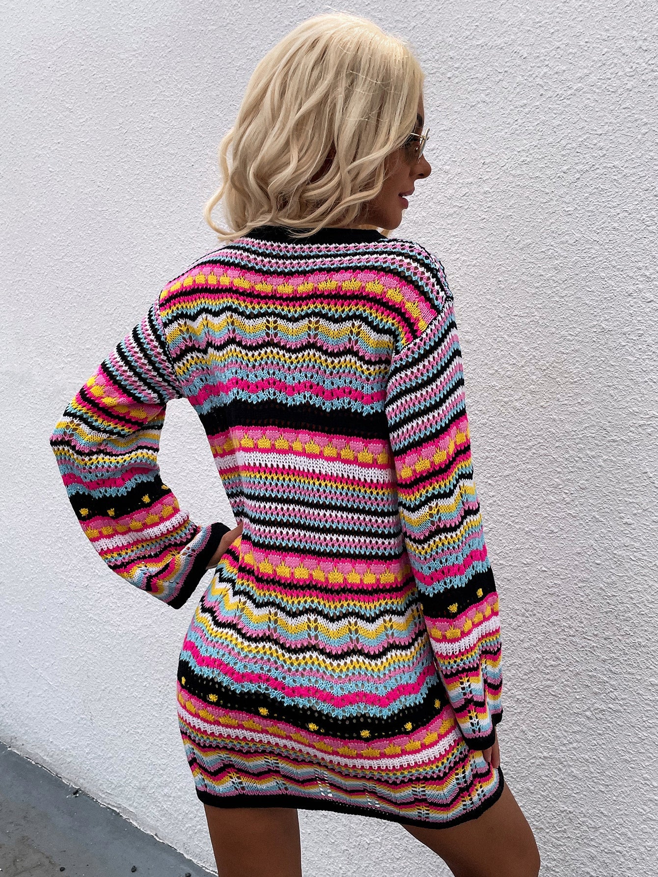 Zig Zag Crochet Knit Dress - Black