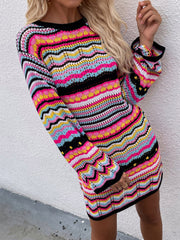 Zig Zag Crochet Knit Dress - Black