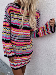Zig Zag Crochet Knit Dress - Black