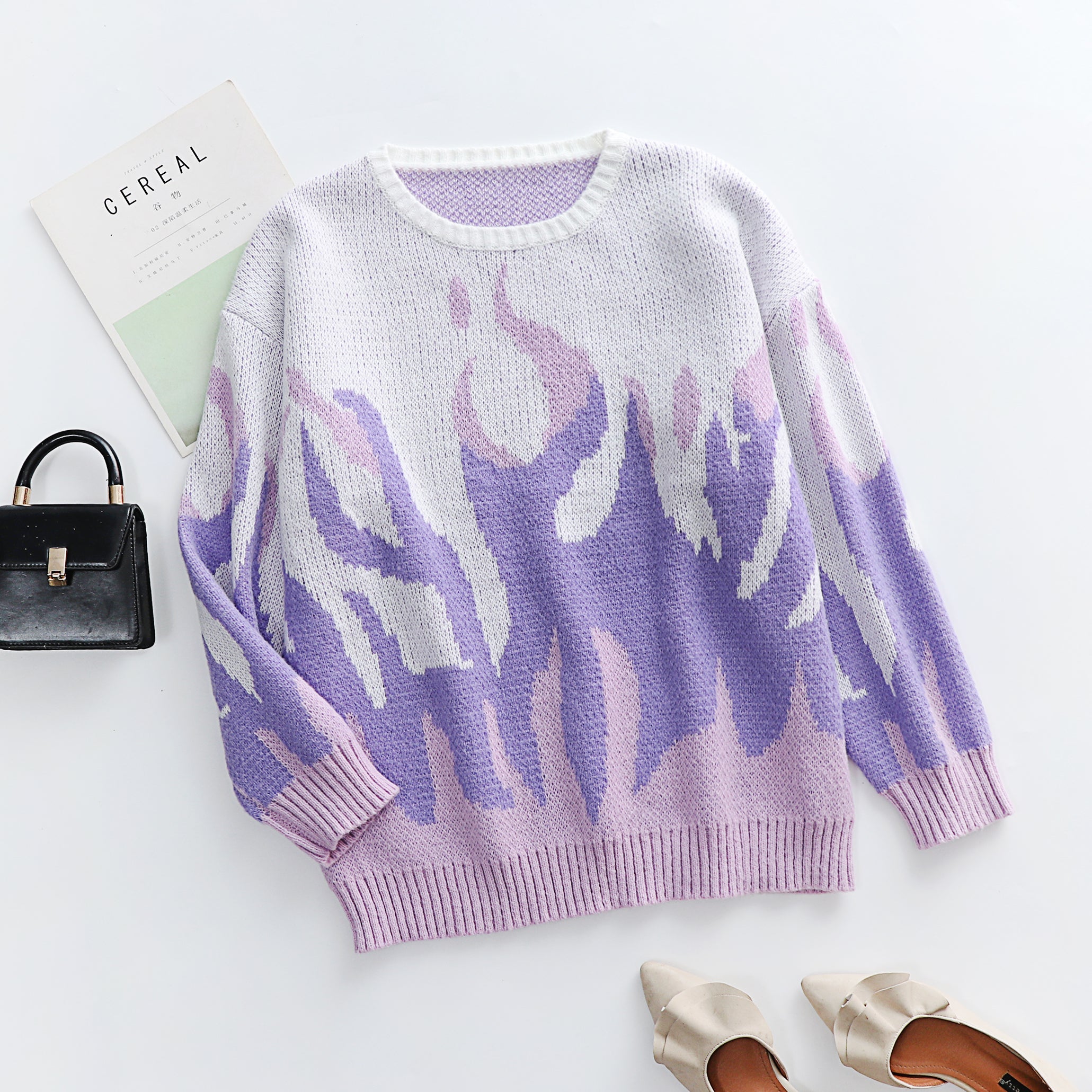 Purple Flame Cream Knit Sweater