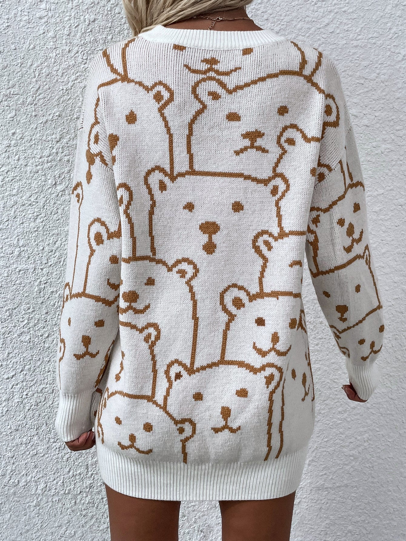 Cream Smiley Polar Bear Knit Sweater Dress