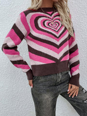 Brown Pink Heart Ring Knit Top