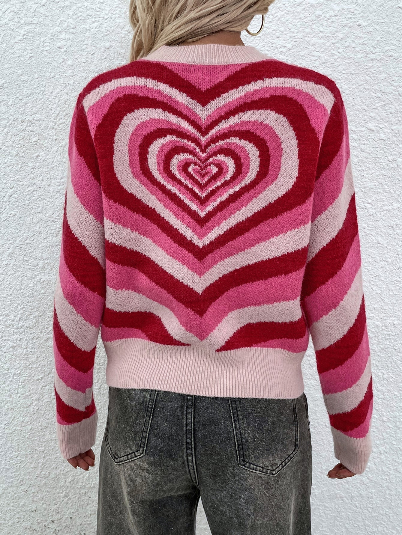Pink Red Heart Ring Knit Top