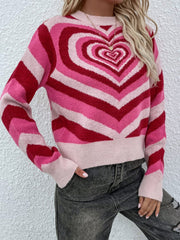 Pink Red Heart Ring Knit Top