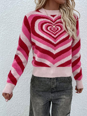 Pink Red Heart Ring Knit Top
