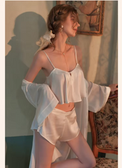 Ice Silk Lace Sleepwear Sleeveless Bow Swing Collar Tops and Shorts 2pcs Set