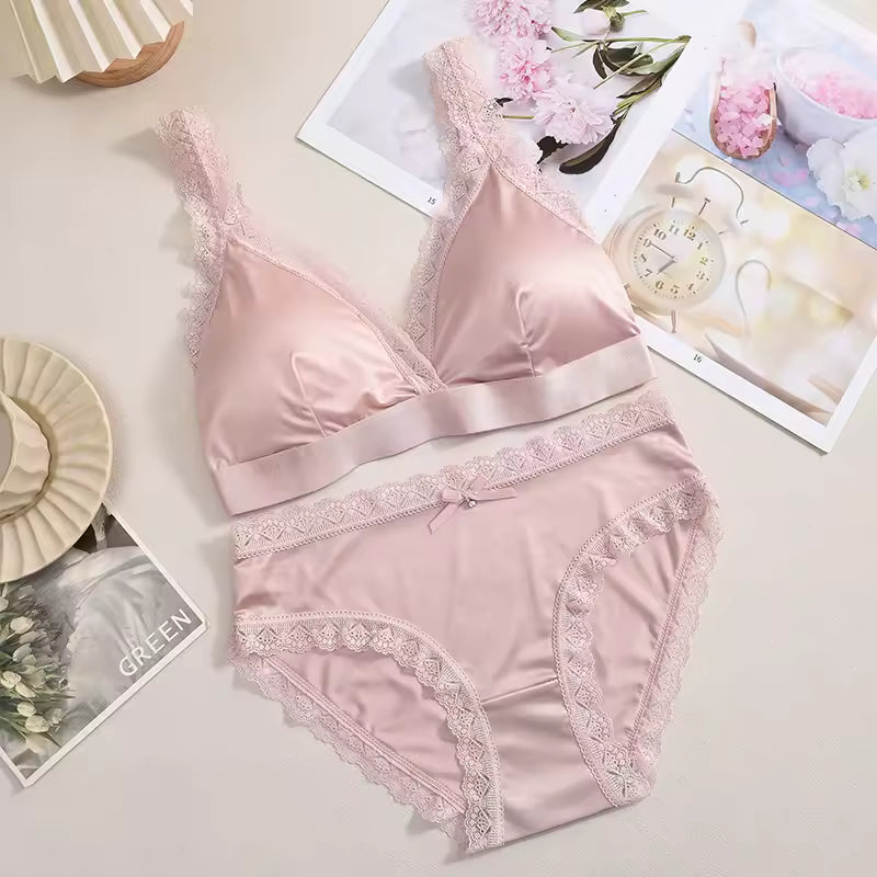 Ice Silk Underwear Breathable Triangle Panties Thin Briefs Lace Sets