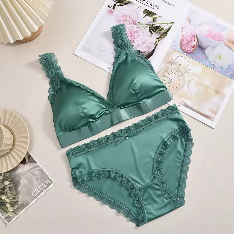 Ice Silk Underwear Breathable Triangle Panties Thin Briefs Lace Sets