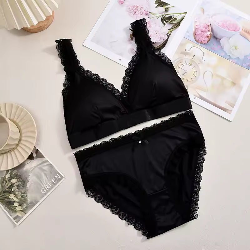 Ice Silk Underwear Breathable Triangle Panties Thin Briefs Lace Sets