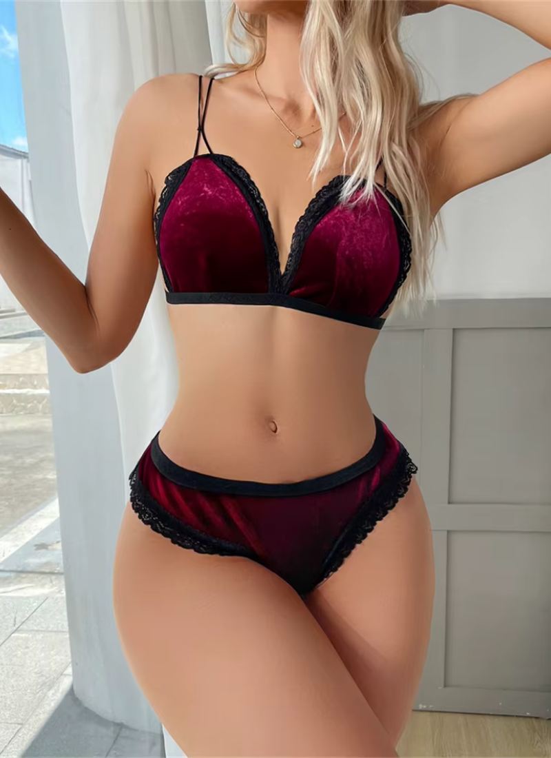 Intimate Backless Soft Velvet Underwear Lingerie Two Pieces Bra Set