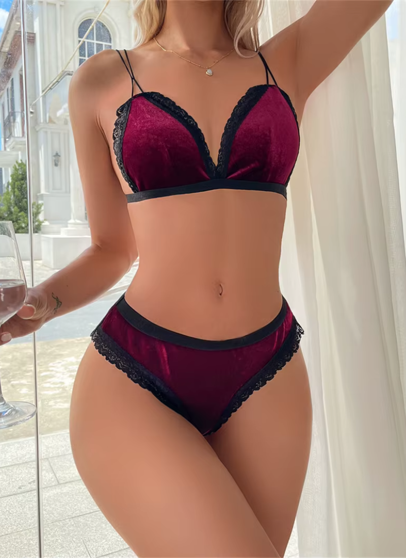 Intimate Backless Soft Velvet Underwear Lingerie Two Pieces Bra Set
