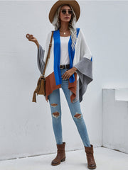 Color Block Knit Ruana - Blue & Grey