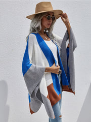 Color Block Knit Ruana - Blue & Grey