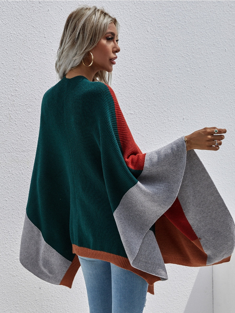 Color Block Knit Ruana - Duck Green