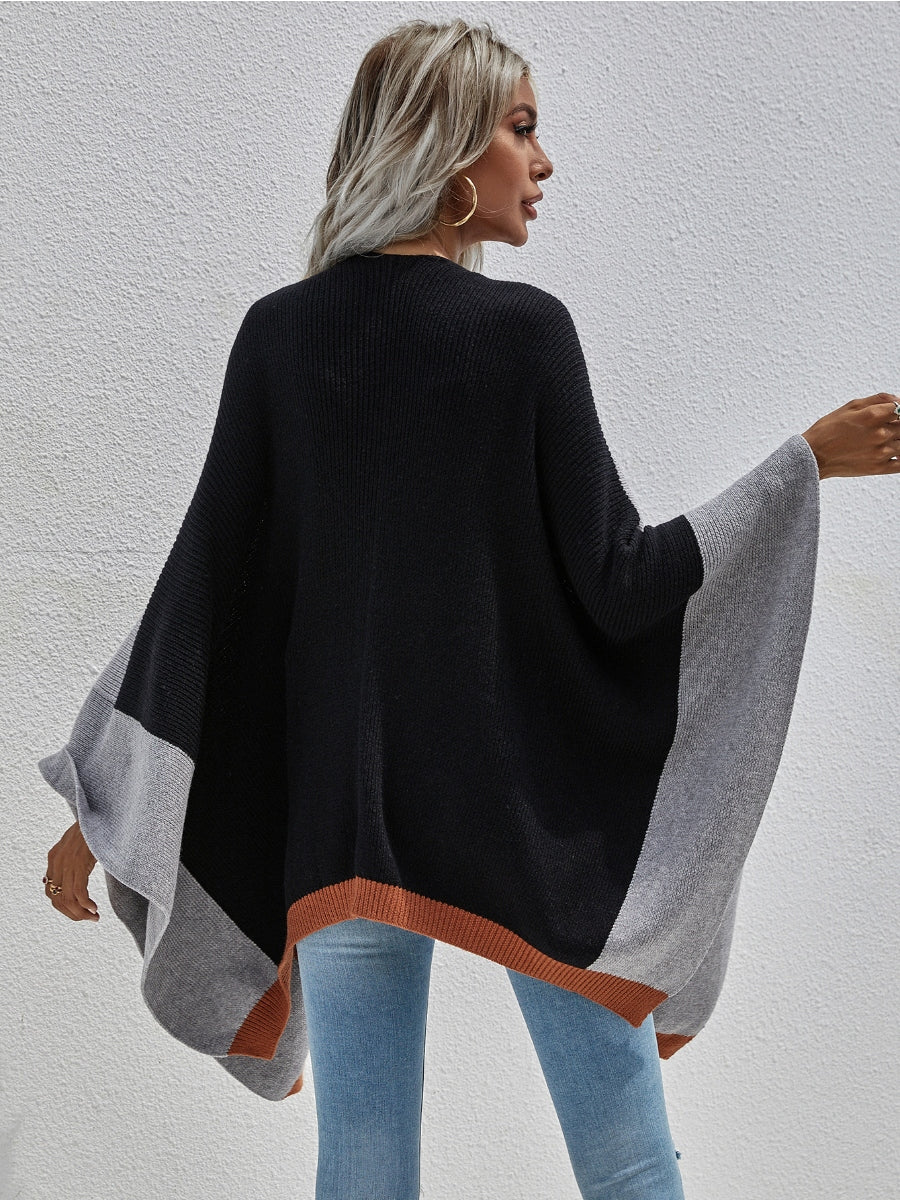 Color Block Knit Ruana - Black