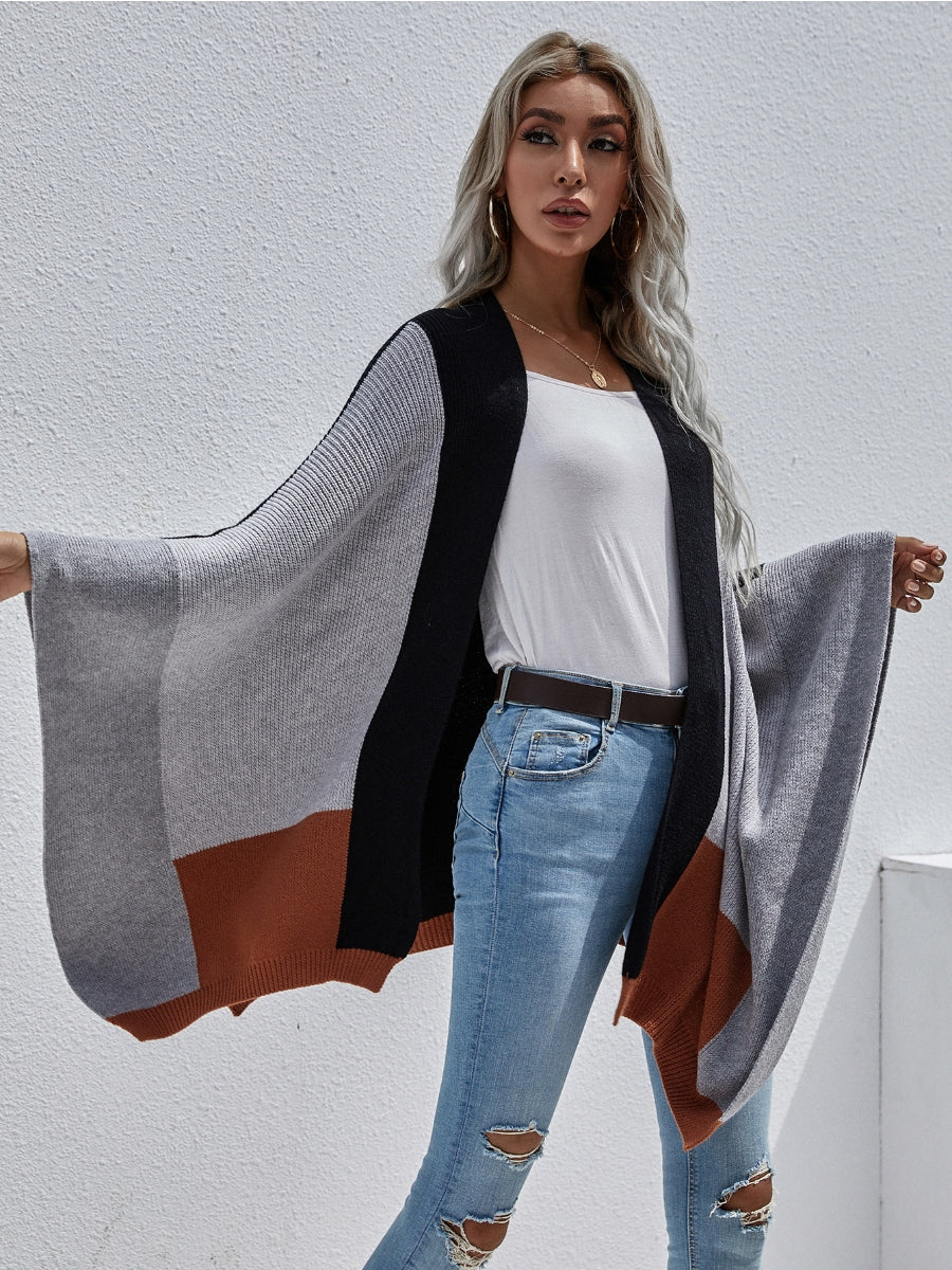 Color Block Knit Ruana - Black