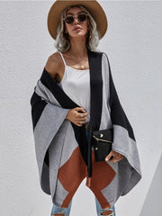 Color Block Knit Ruana - Black