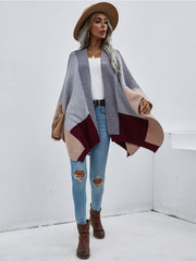 Color Block Knit Ruana - Grey & Beige