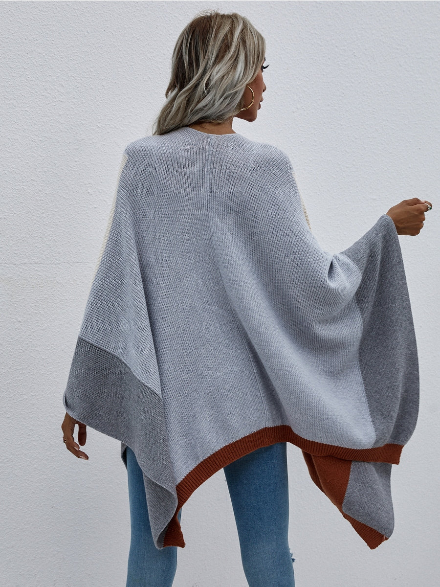 Color Block Knit Ruana - Smoke