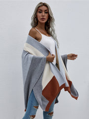 Color Block Knit Ruana - Smoke
