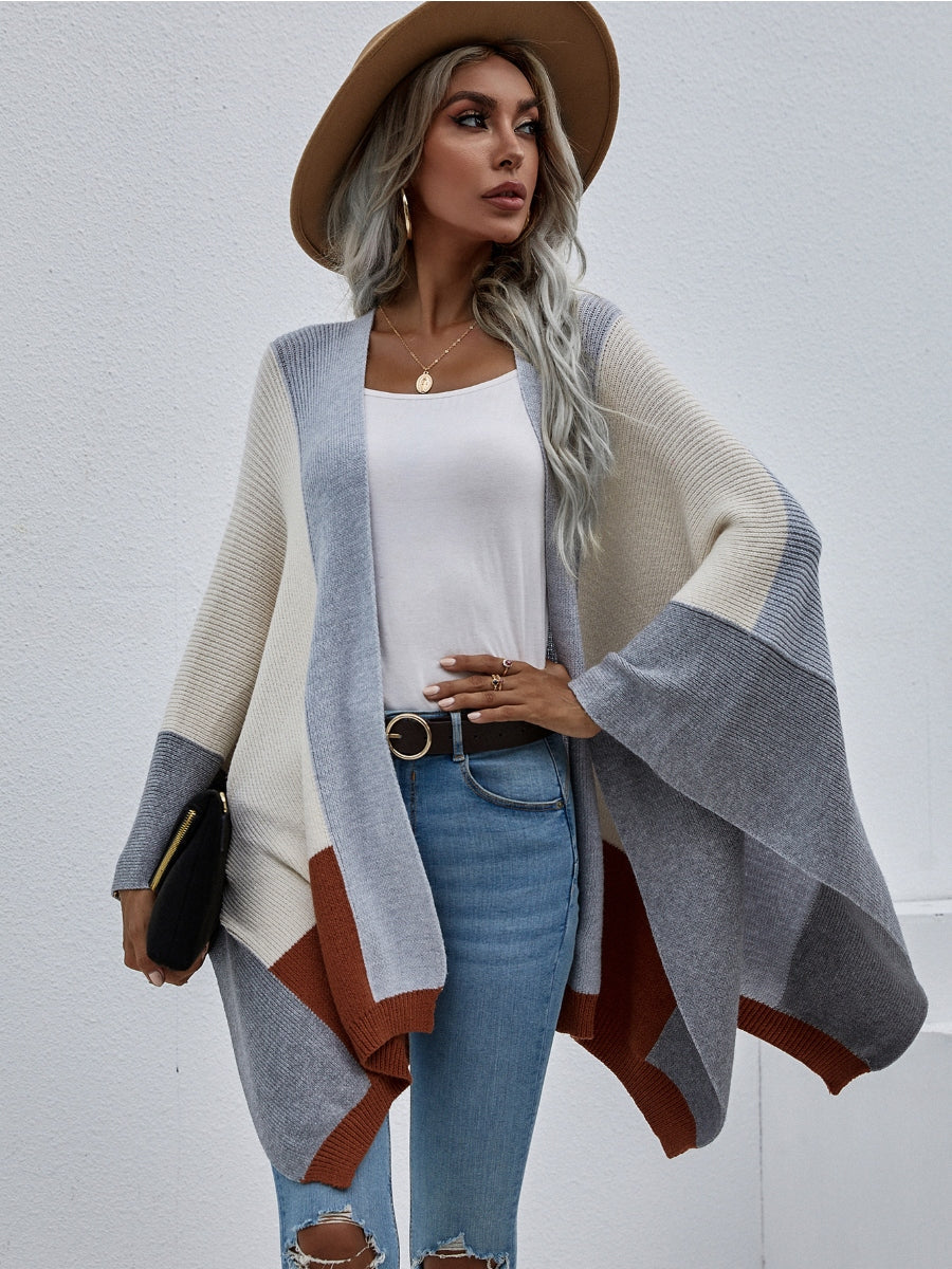 Color Block Knit Ruana - Smoke