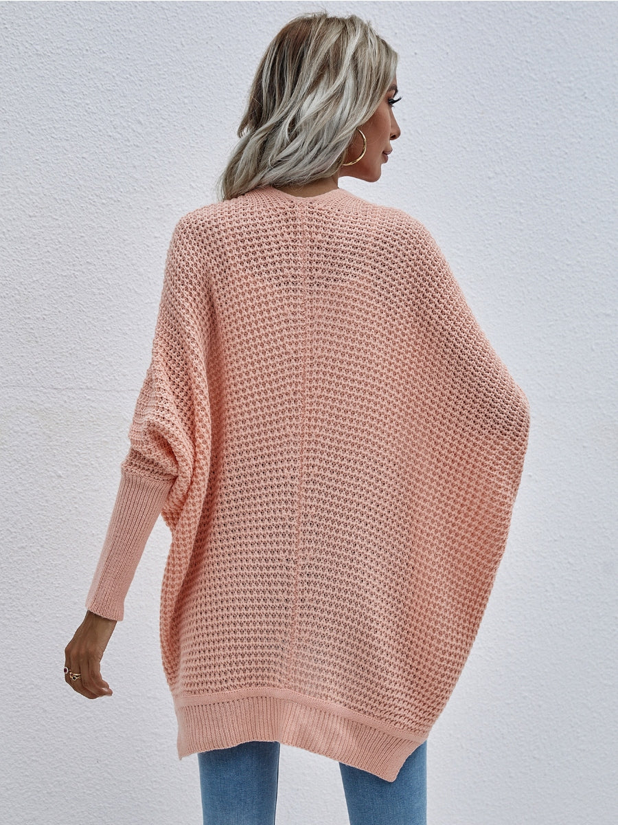 Batwing-Sleeve Open Knit Cardigan - Peach