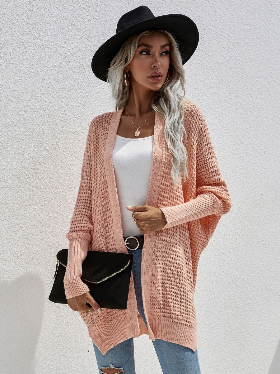 Batwing-Sleeve Open Knit Cardigan - Peach