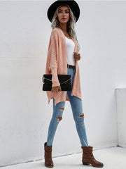 Batwing-Sleeve Open Knit Cardigan - Peach