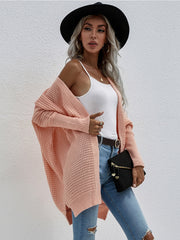 Batwing-Sleeve Open Knit Cardigan - Peach