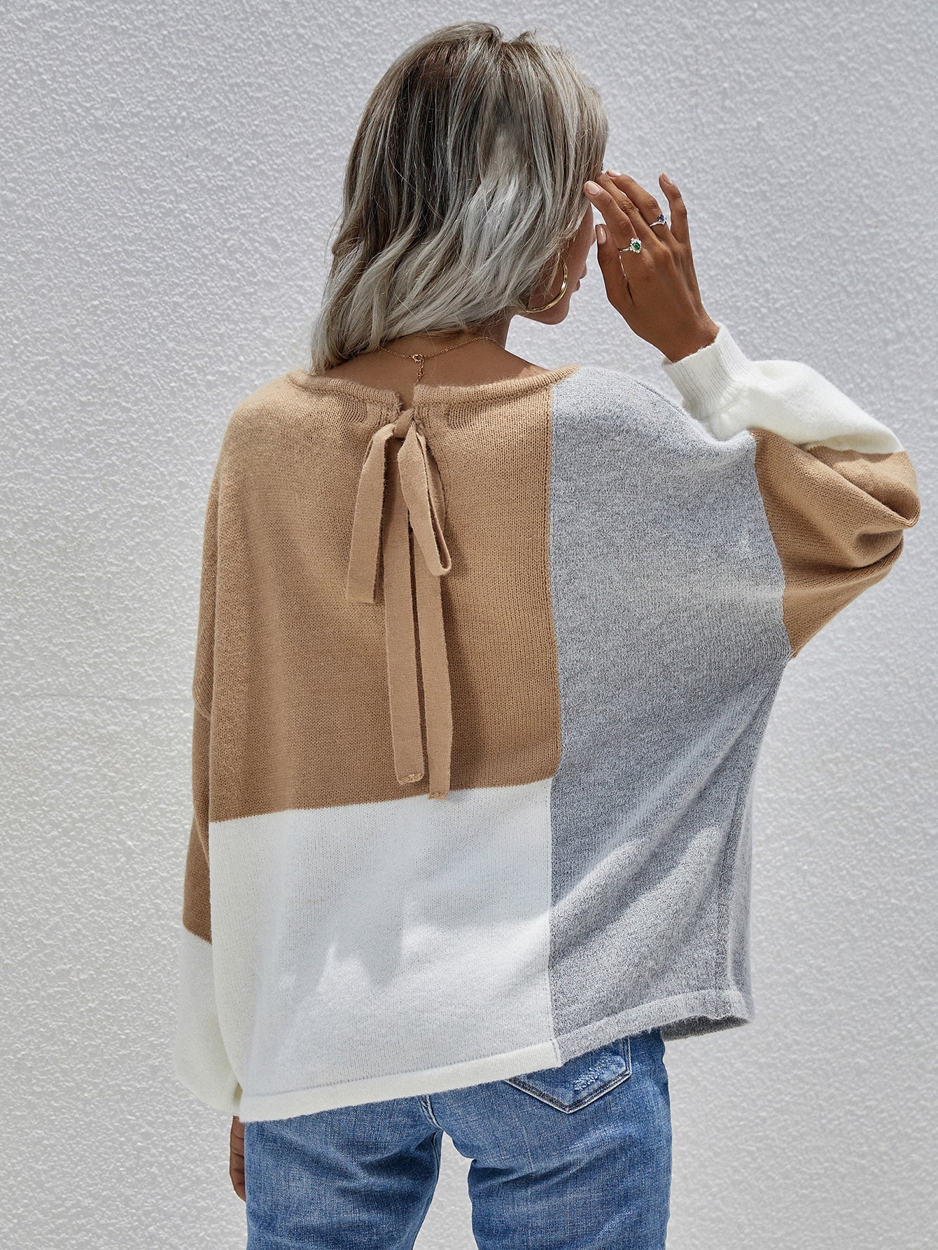 Color Block Pattern Knit Sweater