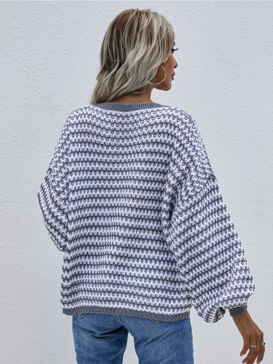 Puff sleeve V-Neck Sweater - Grey