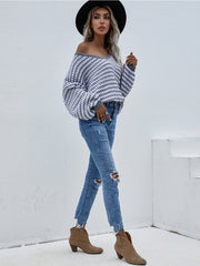 Puff sleeve V-Neck Sweater - Grey
