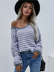 Puff sleeve V-Neck Sweater - Grey