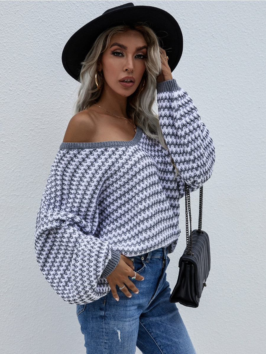 Puff sleeve V-Neck Sweater - Grey