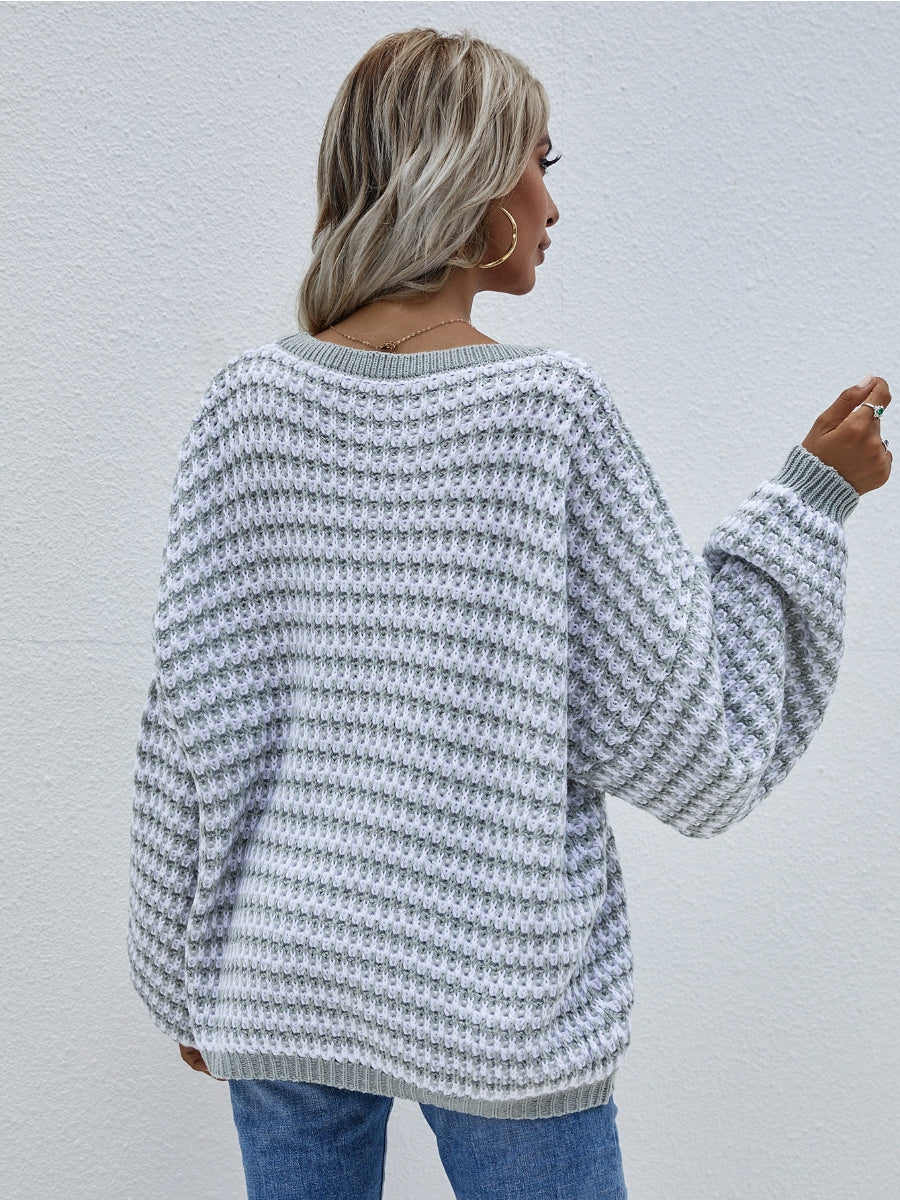 Puff sleeve V-Neck Sweater - Smoke