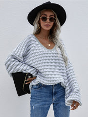 Puff sleeve V-Neck Sweater - Smoke