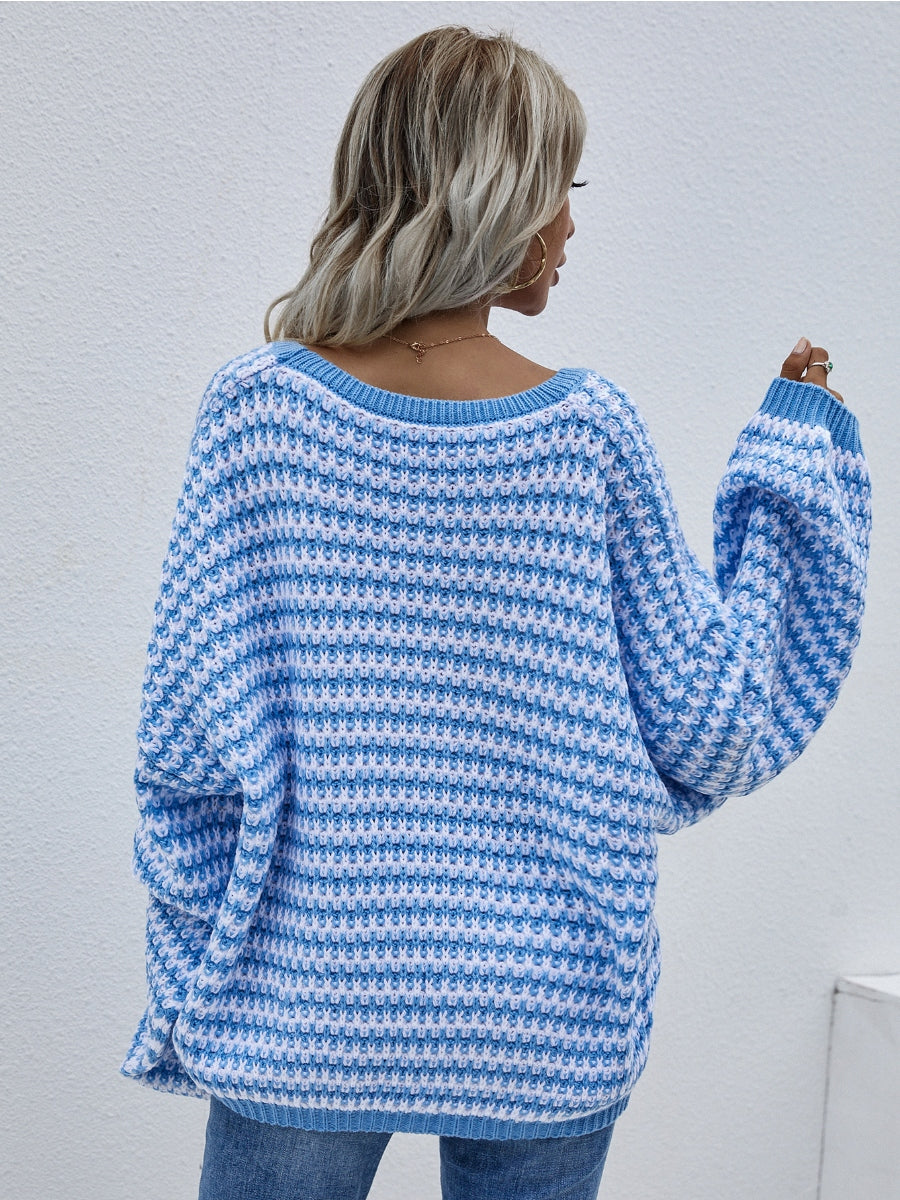 Puff sleeve V-Neck Sweater - Blue