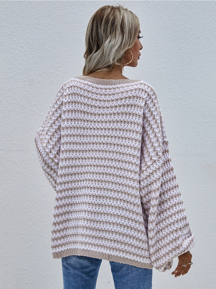 Puff sleeve V-Neck Sweater - Beige