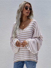 Puff sleeve V-Neck Sweater - Beige