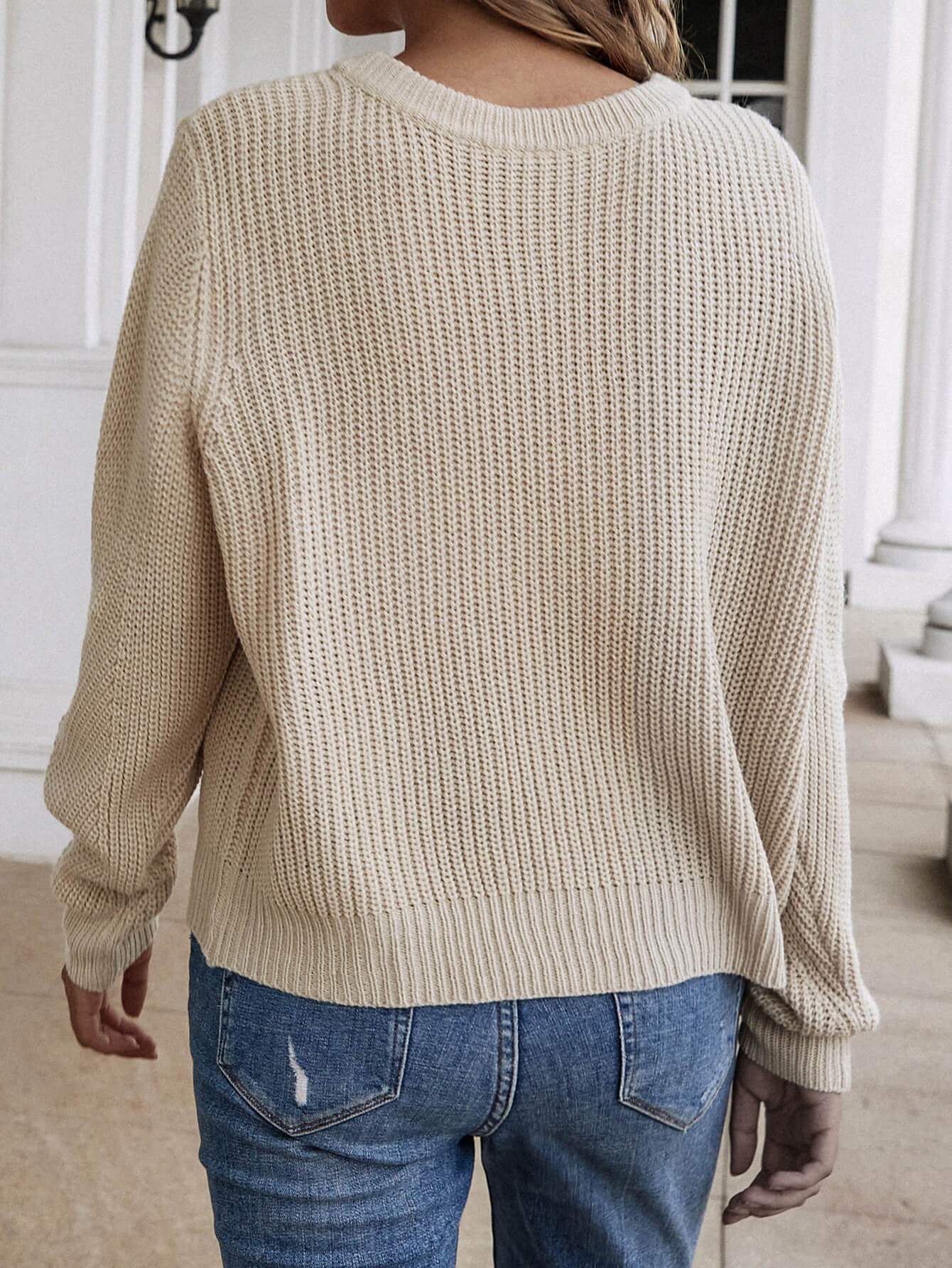 Front and Back Wearable Knit Cardigan - Beige