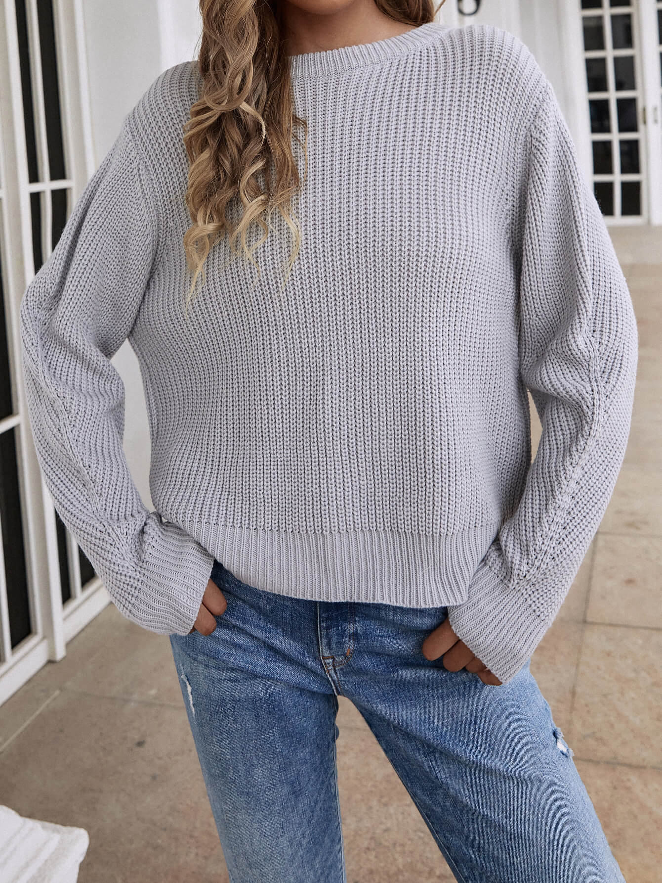 Front and Back Wearable Knit Cardigan - Grey