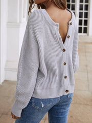 Front and Back Wearable Knit Cardigan - Grey